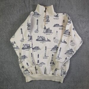 Vintage Lighthouse All Over Print Quarter Zip Sweatshirt Men's Small USA Made